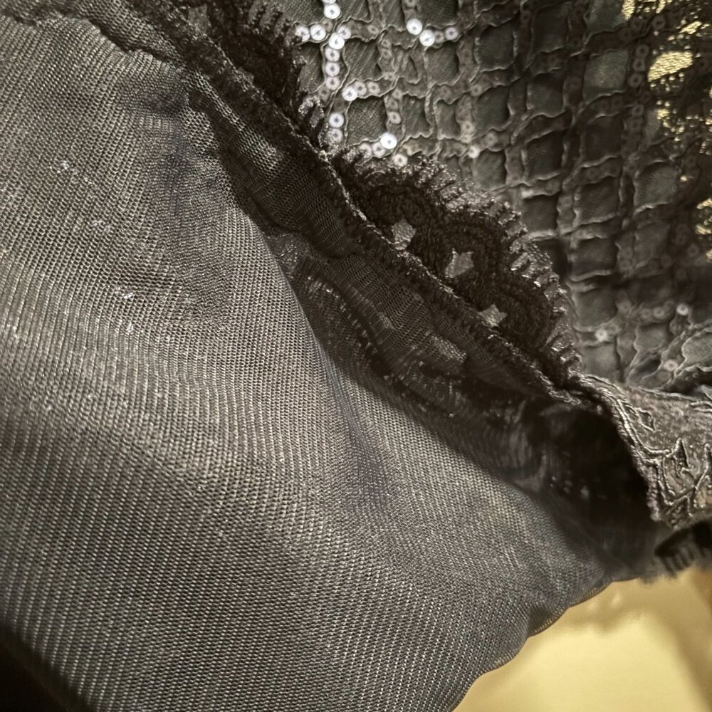 Tadashi Shoji Navy blue floral lace shimmering sequin Formal cover up/poncho - Picture 13 of 15